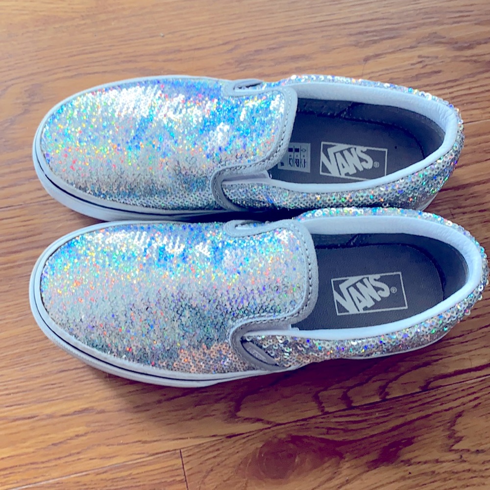 Silver Sparkle Kids Slip on Vans Sneaker